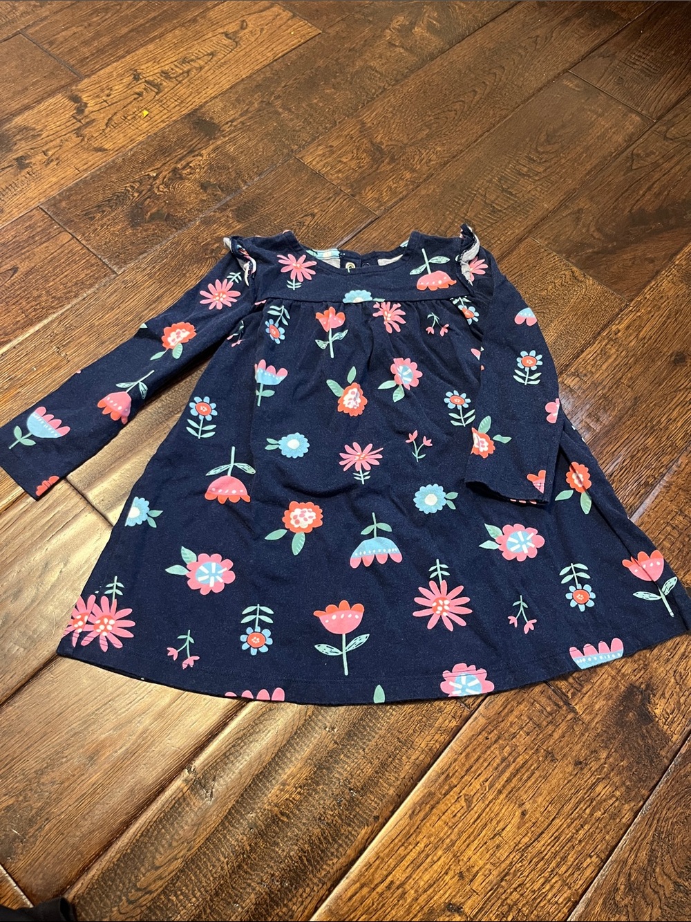 Carter's Navy Floral Long-Sleeve A-Line Dress with Pink & Mint Flowers